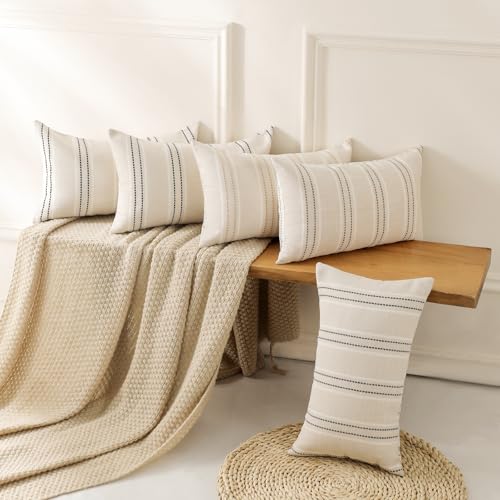 Handmade Striped Linen Throw Pillow Covers 12x20 - Set of 2