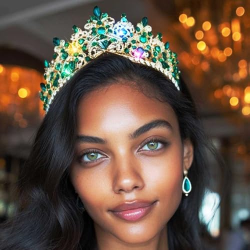 Brishow Green Rhinestone Wedding Tiara Crown - Elegant Pageant Headpiece for Women