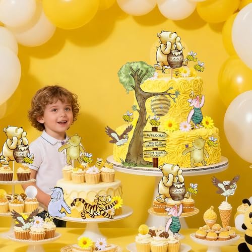 Winnie the Pooh Cake Toppers - 10pcs Cupcake Decorations for Baby Showers