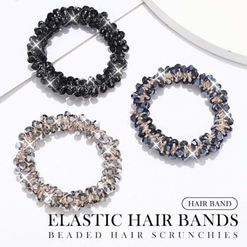 Fashey Rhinestone Hair Ties Scrunchies for Women - Silver, Black, Dark Blue