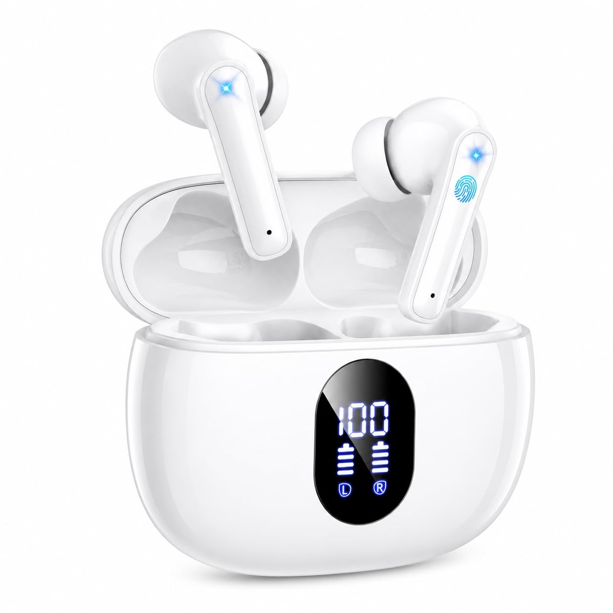 ZZU Wireless Earbuds Bass Stereo Headphones Bluetooth 5.3 Ear Buds, 48H Playtime, LED Display in Ear Earphones with Mic, IPX7 Waterproof, Touch Control Lightweight for iPhone/Sports/Laptop Ivory