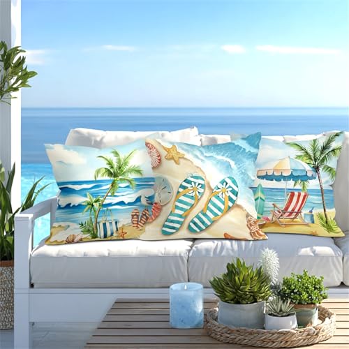 Seaside Palm Starfish Throw Pillow Covers - Set of 4, 18x18