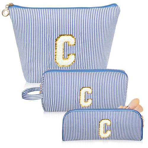 Personalized Initial Makeup Bag Set - BlueC Travel Cosmetic Pouches