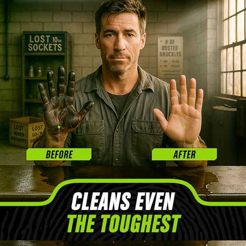 Grip Clean Waterless Hand Cleaner with Brush - Heavy Duty Pumice Soap for Mechanics