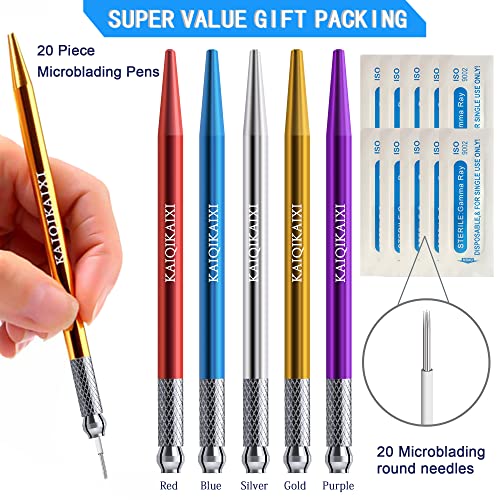 20-Pack Microblading Pens with Round Needles for Permanent Makeup