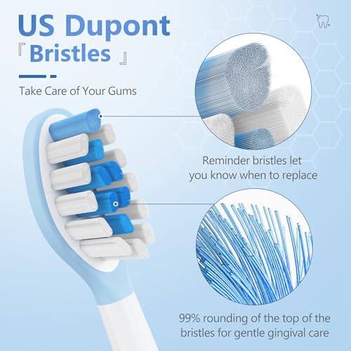 Keosaa Replacement Brush Heads for Philips Sonicare - 6 Pack (Ice Blue) with Tongue Cleaner