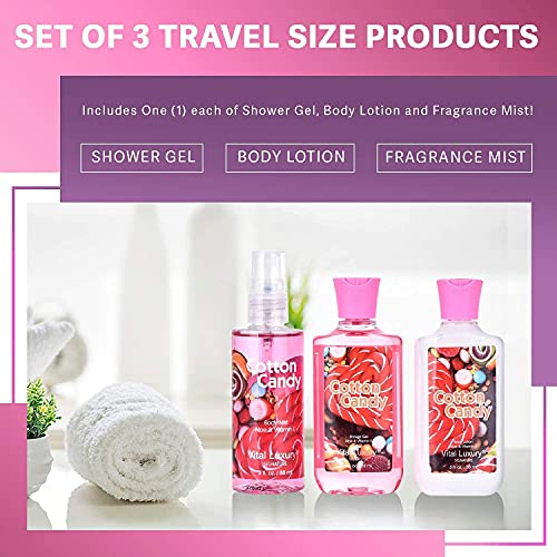 Vital Luxury Cotton Candy Scented Bath & Body Gift Set - Travel Size 3-Piece Collection