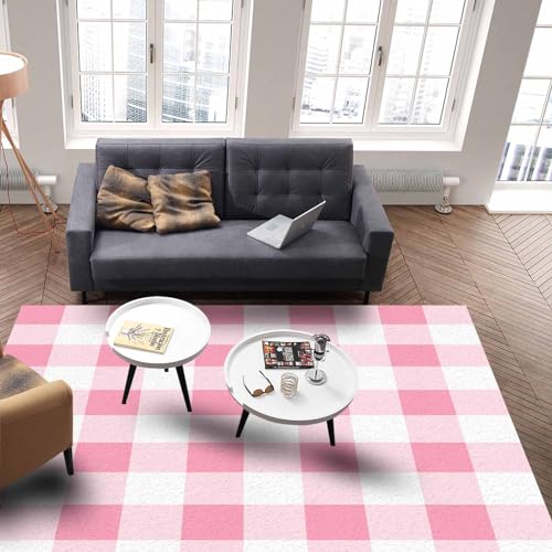 Pink Checkered Area Rug 2'x3' Non-Slip for Living Room & Bedroom