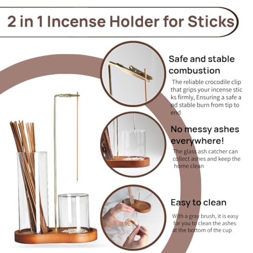 2-in-1 Incense Holder with Glass Ash Catcher for Yoga & Meditation