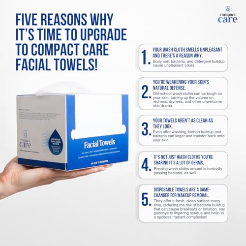 Compact Care XL Disposable Facial Towels - Biodegradable & Ultra-Soft