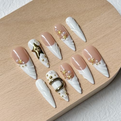 Coquette Pearl French Press On Nails - Stiletto Handmade Nail Set