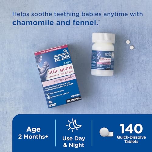 Mommy's Bliss Little Gums Teething Tablets 140 Count (Pack of 2) - Sugar Free & Benzocaine-Free