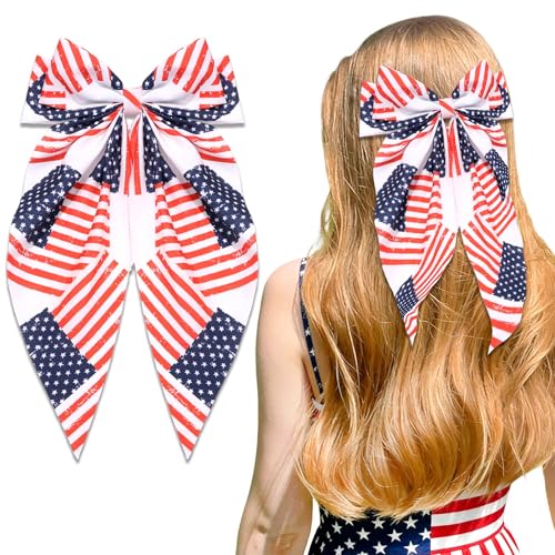 4th of July American Flag Hair Bow Clip - Patriotic Red White Blue