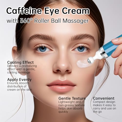 2PCS Caffeine Eye Cream & Serum Set for Anti-Aging, Puffiness & Dark Circles with Cooling Roller