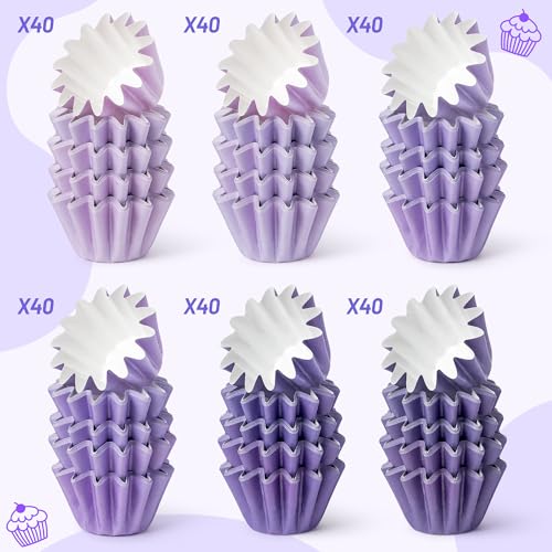 240 Count Purple Mini Cupcake Liners - Grease-Resistant Baking Cups