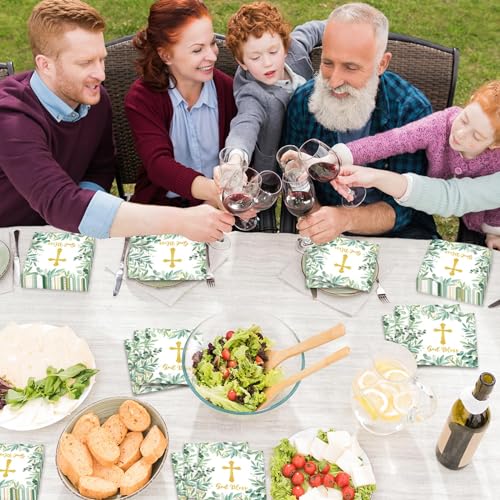 100-Pack God Bless Communion Napkins - Cross Design, 5x5 inches