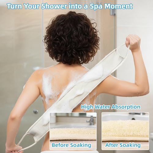 33-Inch Natural Loofah Back Scrubber with Cotton Handles
