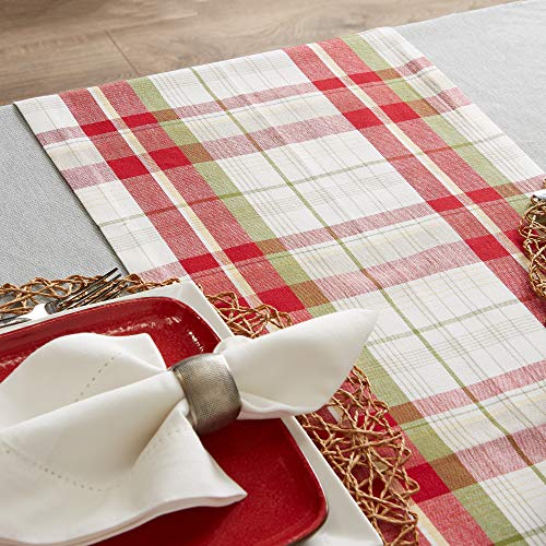 DII Orchard Plaid Table Runner - 14x72 inches, Taupe/Red