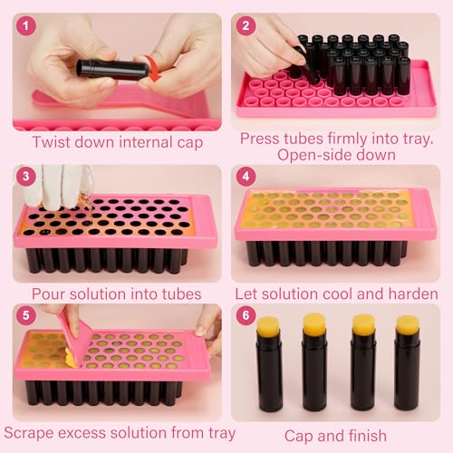 DIY Lip Balm Tubes Kit with Filling Tray & Spatula - 50 Black 4.5ml Containers