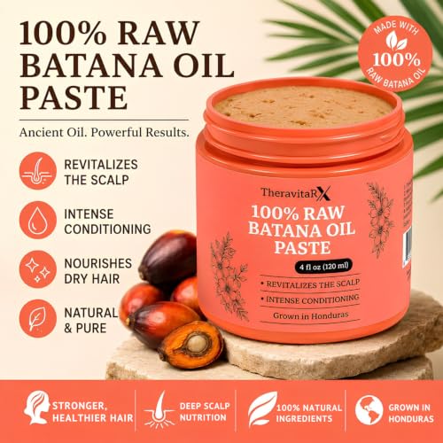 TheravitaRX 100% Pure Batana Oil Paste - Deep Conditioning Hair Mask for Dry Hair, 4 Fl Oz