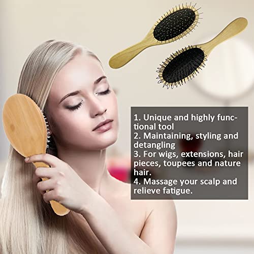 Amirce Wig Brush Set for Synthetic Hair - Detangling Wooden Comb