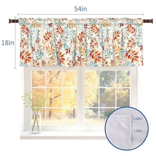 54x18 Inch Fall Eucalyptus Leaves Window Valance for Kitchen & Living Room