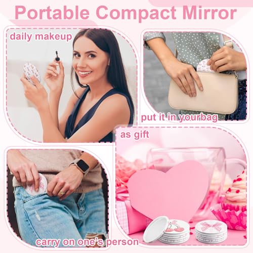 48 Pcs Pink Bow Mini Pocket Makeup Mirrors - Compact & Stylish