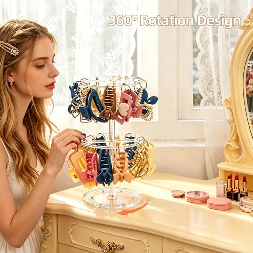 QUPIVA 2-Tier Rotating Acrylic Claw Clip Organizer Rack