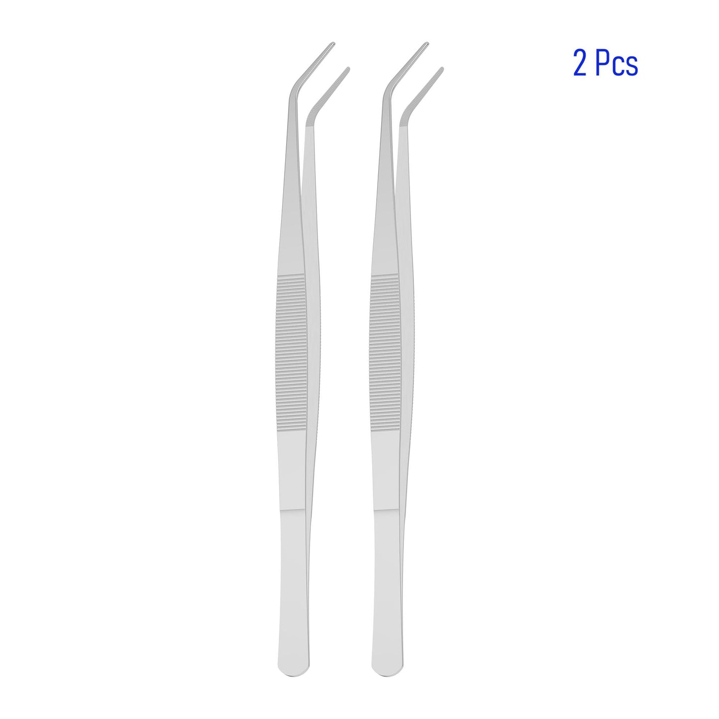 FOCMKEAS 2 PCS 5 Inch Stainless Steel Tweezers with Curved Pointed Serrated Tip, Perfectly Aligned, 3/64 Inch Thickness Stainless Steel, Multipurpose Daily Garden Home Lab Craft Repairing Tool