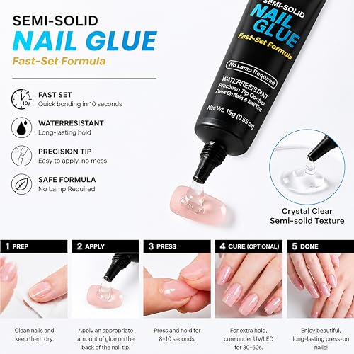 GEL PARTY Semi Solid Nail Glue 15g - Strong, Waterproof Adhesive for Press On Nails