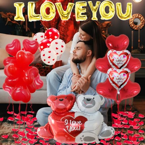 Valentine's Day Balloon Decoration Set with Teddy Bear & Rose Petals