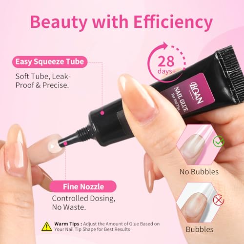 BQAN Semi Nail Glue Kit - 10g Quick-Drying Adhesive & 10ml Remover