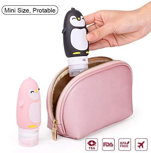 Leakproof Silicone Travel Bottles Set | 3oz Refillable Penguin Containers - TSA Approved, BPA Free