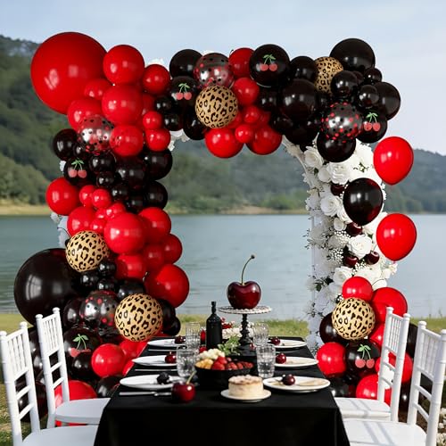 170Pcs Red & Black Leopard Print Balloon Garland Kit