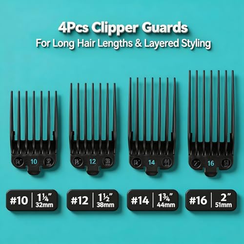 Clipper Guards Set 16 14 12 10 Compatible with Most Wahl Clippers, Clipper Guides Replacement - 1.25" to 2", 4 Piece Set, Black Color