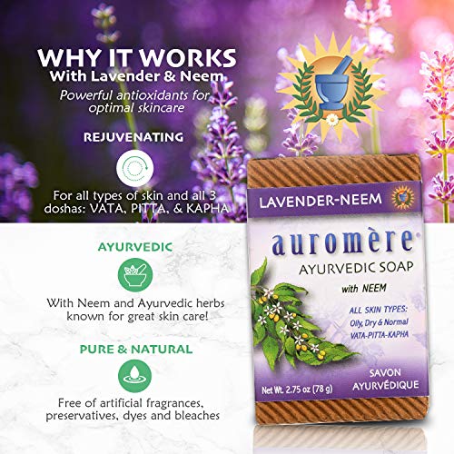 Auromere Lavender Neem Bar Soap - Eco-Friendly 2.75 oz (Pack of 3)