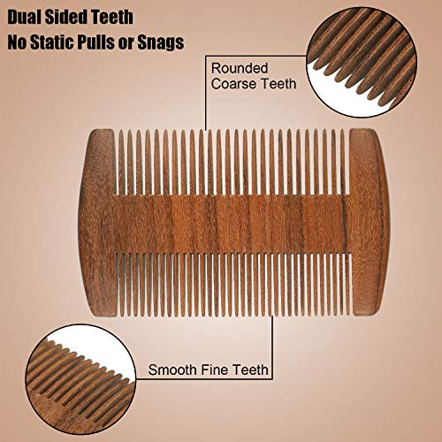 Boao 3-Piece Sandalwood Beard Comb Set – Brown (With Faux Leather Cases)