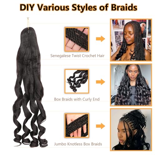 French Curl Braiding Hair Extensions 16 Inch - 8 Pack Synthetic Wavy Hair for Black Women