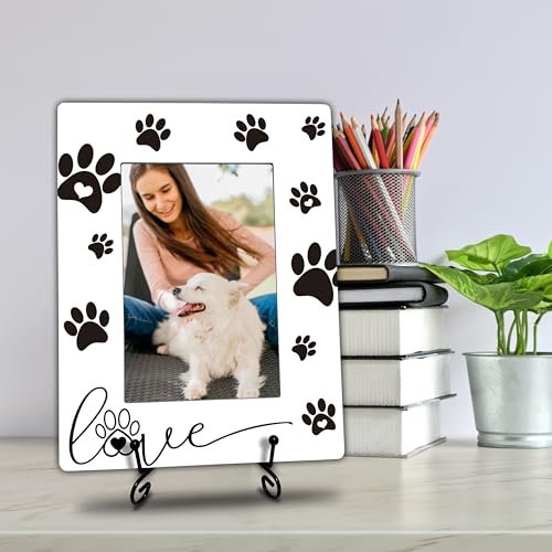 Dog Lover Photo Frame with Metal Stand - 4x6 Inch Wooden Decor