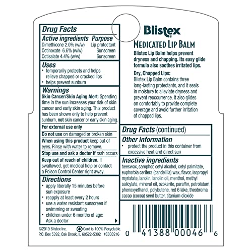 Blistex Medicated Lip Balm 3 Pack with SPF 15 - Wind & Water-Resistant, Hydrating Lip Protection
