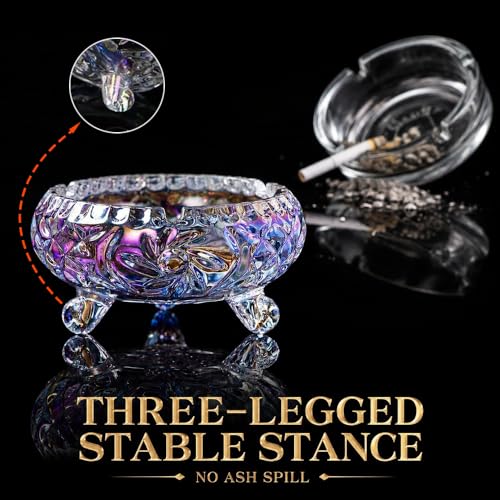 Crystal Glass Ashtray with 3 Notches - Elegant & Easy to Clean