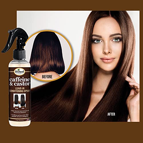 Difeel Caffeine & Castor Leave-In Hair Spray 6 oz - Stimulates Growth & Thickness
