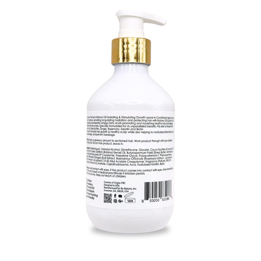By Natures Batana Oil Hydrating & Stimulating Growth Leave-In Conditioner 12 fl.oz - Infused with Biotin, Ginger and Rosemary