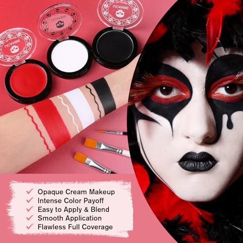 UCANBE Halloween Face Body Paint Set - Black, White & Red Makeup Kit with Brushes