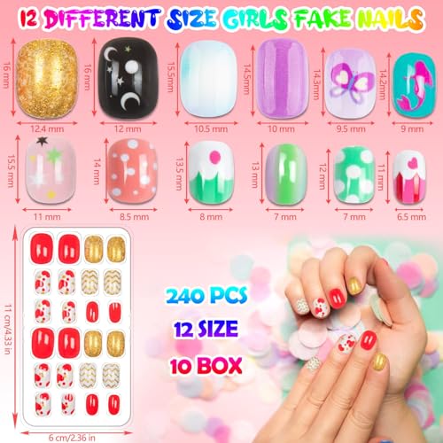 Chic Fake Nails for Kids - 240 Pieces Press-On Nail Tips Set