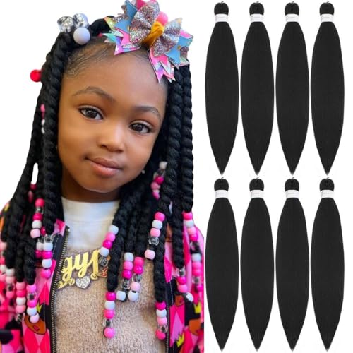 Roeula 14 Inch Pre-Stretched Braiding Hair Extensions - 8 Pack (Black)