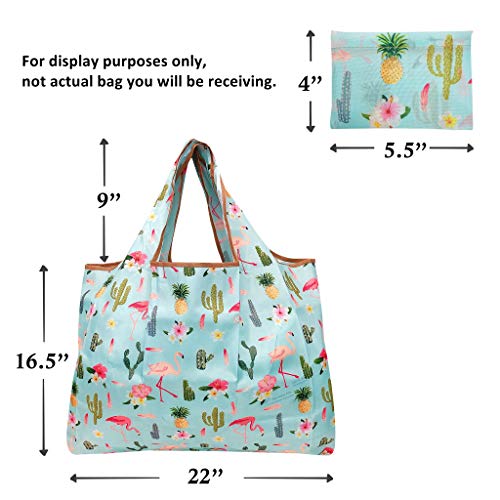 Large Foldable Tote Bag - Reusable Nylon Grocery Bag with Regal Elephants