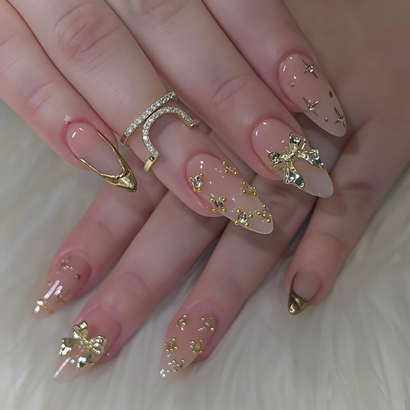 Press On Nails - 24Pcs Medium Almond 3D Cute Fish & Lemon Design | Reusable French Tip Acrylic Full Cover