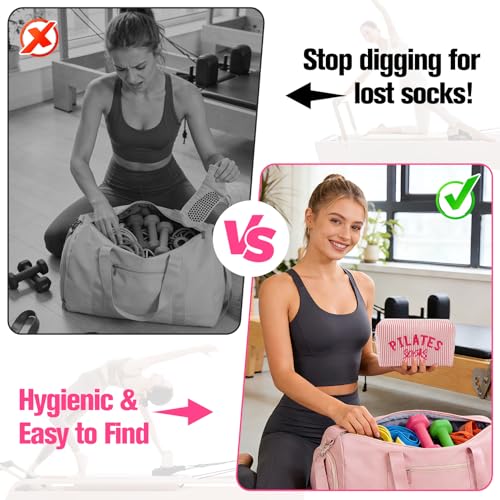 Pilates Grip Socks Bag - Embroidered Seersucker Pouch for Gym & Travel