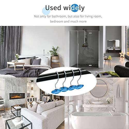 MitoVilla 12PCS Blue Diamond Crystal Shower Curtain Hooks - Rust Proof & Easy Glide